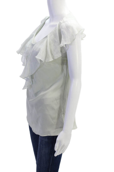 Geren Ford Womens Silk Ruffled V Neck Tank Top Mint Green Size Small