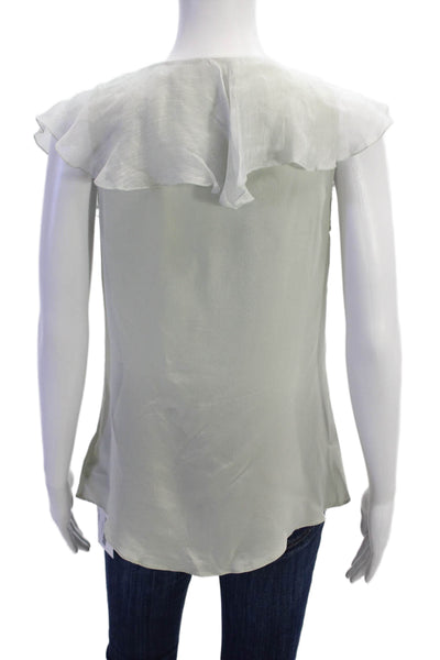 Geren Ford Womens Silk Ruffled V Neck Tank Top Mint Green Size Small
