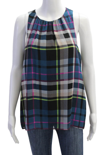 Vince Camuto, Women Sleeveless Plaid Black Round Neck Blouse Size S
