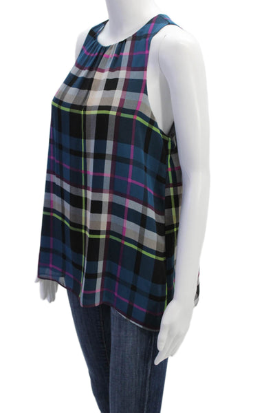 Vince Camuto, Women Sleeveless Plaid Black Round Neck Blouse Size S