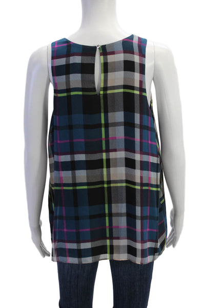 Vince Camuto, Women Sleeveless Plaid Black Round Neck Blouse Size S