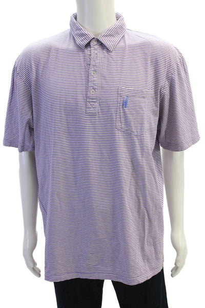 Johnnie-o Mens Cotton Striped Collared Short Sleeve Polo Shirt Purple Size XL