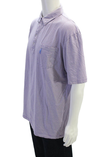 Johnnie-o Mens Cotton Striped Collared Short Sleeve Polo Shirt Purple Size XL