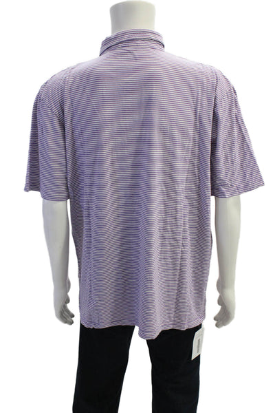 Johnnie-o Mens Cotton Striped Collared Short Sleeve Polo Shirt Purple Size XL