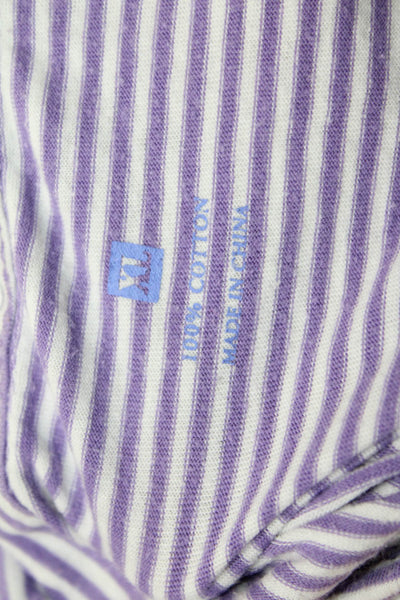 Johnnie-o Mens Cotton Striped Collared Short Sleeve Polo Shirt Purple Size XL