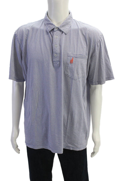 Johnnie-o Mens Cotton Striped Collared Short Sleeve Polo Shirt Blue Size XL