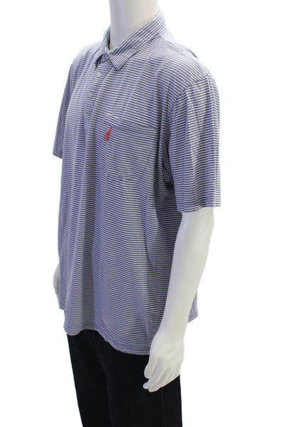 Johnnie-o Mens Cotton Striped Collared Short Sleeve Polo Shirt Blue Size XL