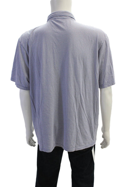 Johnnie-o Mens Cotton Striped Collared Short Sleeve Polo Shirt Blue Size XL