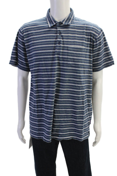Patagonia Mens Organic Cotton Striped Collared Polo Shirt Navy Size XL