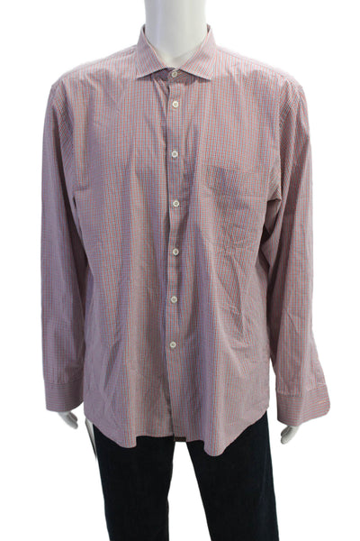 Billy Reid Mens Cotton Checkered Collared Button Up Shirt Red Size XXL
