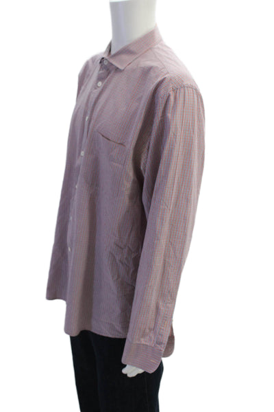 Billy Reid Mens Cotton Checkered Collared Button Up Shirt Red Size XXL