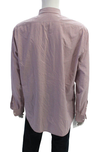Billy Reid Mens Cotton Checkered Collared Button Up Shirt Red Size XXL