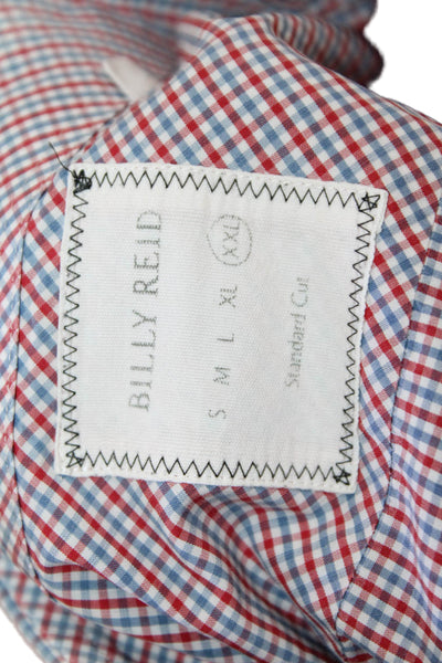 Billy Reid Mens Cotton Checkered Collared Button Up Shirt Red Size XXL
