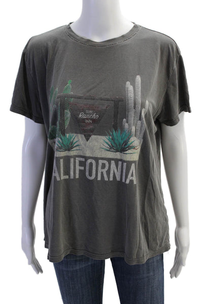 Mumu Mellow Women Basic T-Shirt Dark Gray Graphic Crew Neck Cotton Blend Size M