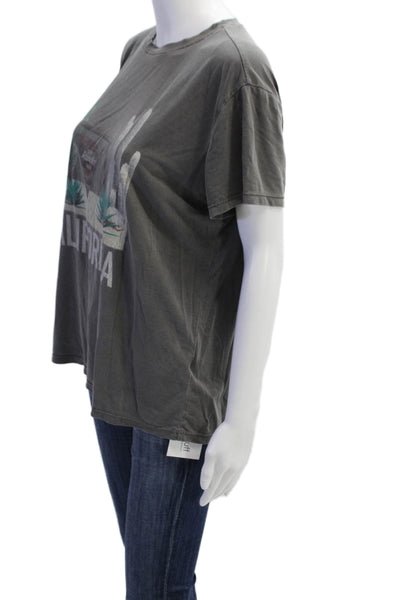 Mumu Mellow Women Basic T-Shirt Dark Gray Graphic Crew Neck Cotton Blend Size M
