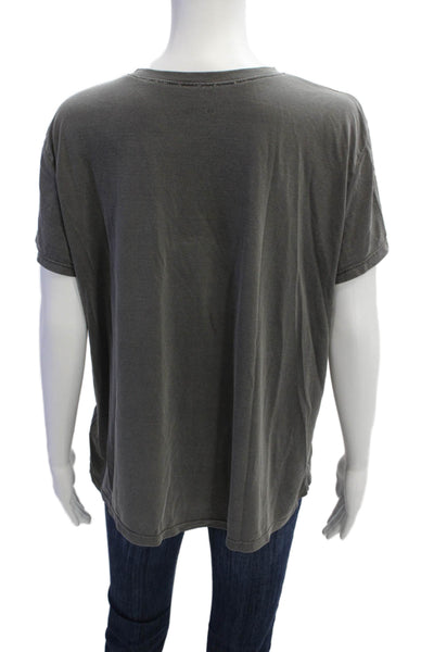 Mumu Mellow Women Basic T-Shirt Dark Gray Graphic Crew Neck Cotton Blend Size M