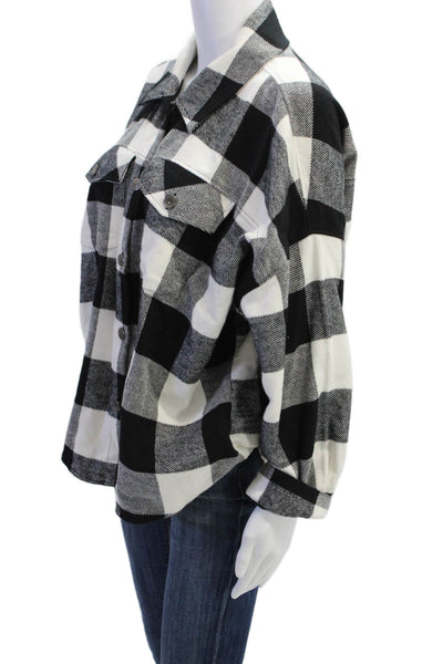 Zara Women Black Plaid Collared Button Jacket 90s Cotton Blend Size L