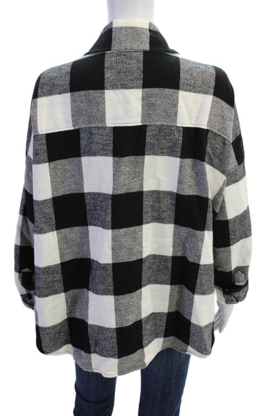 Zara Women Black Plaid Collared Button Jacket 90s Cotton Blend Size L