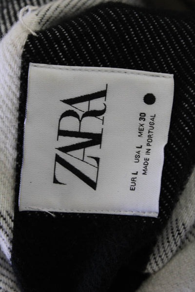 Zara Women Black Plaid Collared Button Jacket 90s Cotton Blend Size L