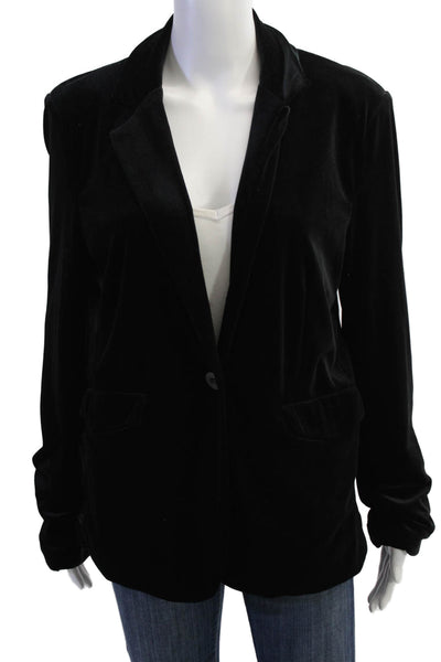 Blank NYC Womens Velour Single Button Blazer Jacket Black Size Large