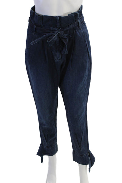 Band Of Outsiders Womens Cotton High-Rise Tied Denim Pants Blue Size 0