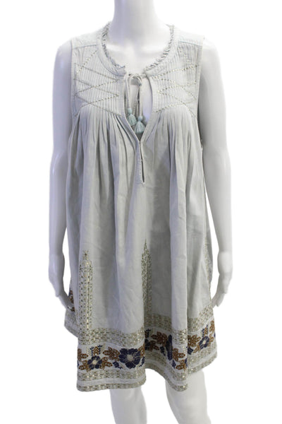 Free People Women Floral Kaftan Shift Dress Sleeveless Light Blue Short Size M