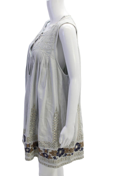 Free People Women Floral Kaftan Shift Dress Sleeveless Light Blue Short Size M
