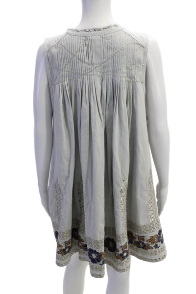 Free People Women Floral Kaftan Shift Dress Sleeveless Light Blue Short Size M