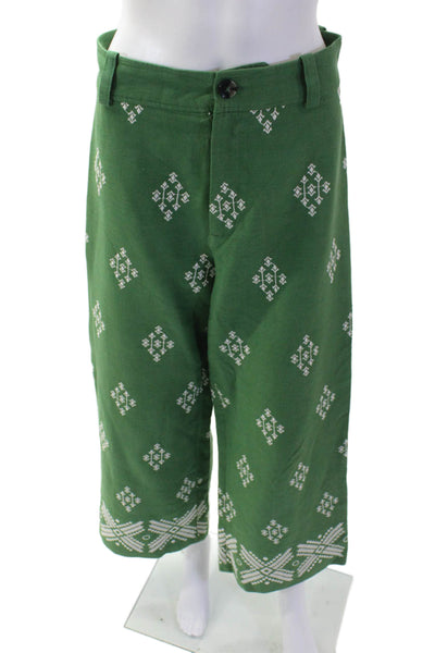 Zara Women Cropped Green Aztec Geometric Pants Polyester Blend Size S