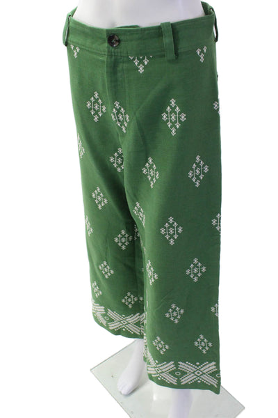 Zara Women Cropped Green Aztec Geometric Pants Polyester Blend Size S