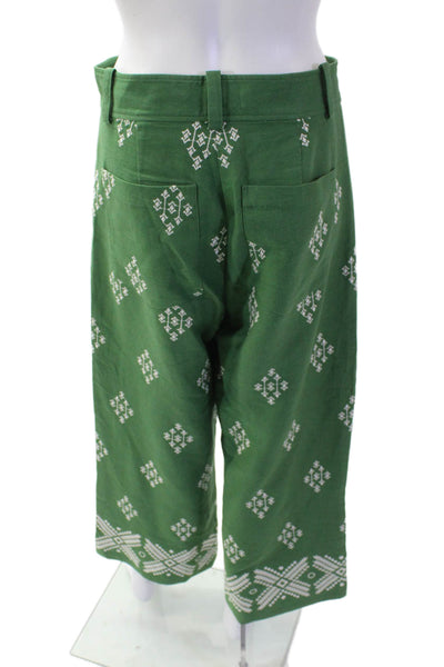 Zara Women Cropped Green Aztec Geometric Pants Polyester Blend Size S