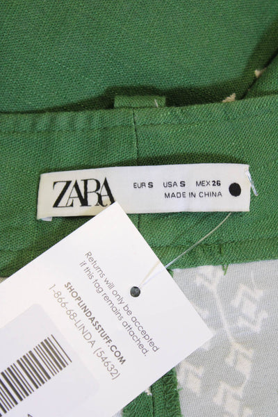Zara Women Cropped Green Aztec Geometric Pants Polyester Blend Size S