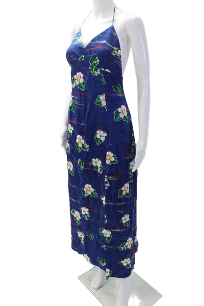 Racil Women Maxi Slip Dress Dark Blue Floral V-Neck Tie Sleeveless Size S