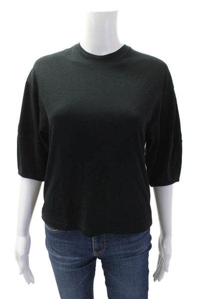 Vince Women Basic Jersey T-Shirt Black Crewneck 3/4 Sleeve Pima Cotton Size XS