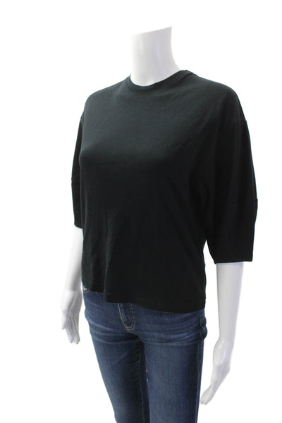 Vince Women Basic Jersey T-Shirt Black Crewneck 3/4 Sleeve Pima Cotton Size XS