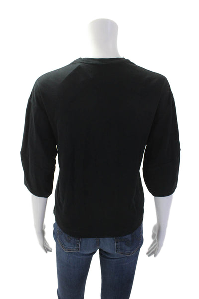 Vince Women Basic Jersey T-Shirt Black Crewneck 3/4 Sleeve Pima Cotton Size XS