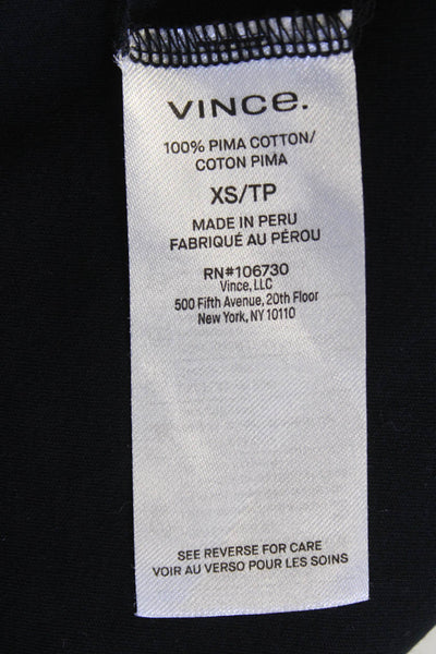 Vince Women Basic Jersey T-Shirt Black Crewneck 3/4 Sleeve Pima Cotton Size XS