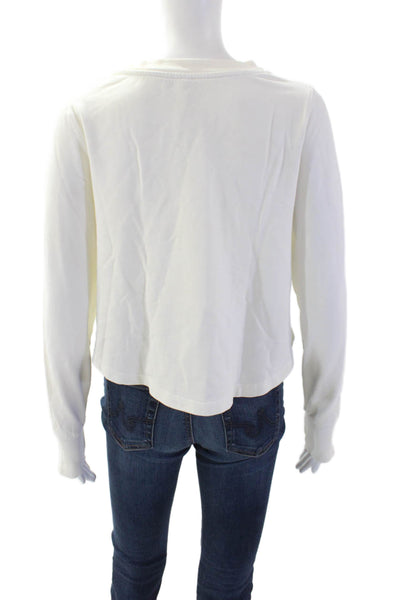 Athleta Women Cropped V-Neck Long Sleeve T-Shirt White Petite Size XS