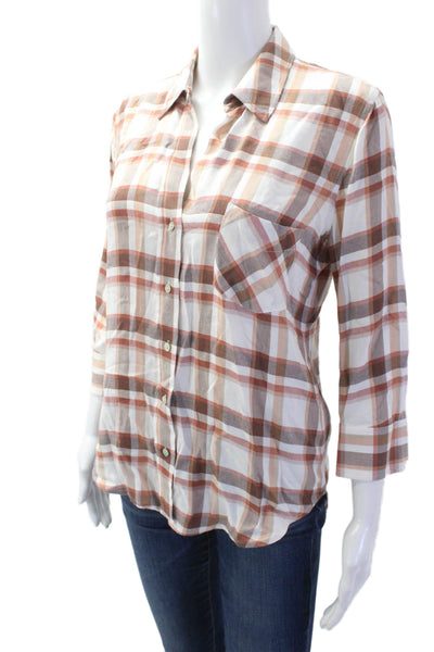 L'Agence Women Beige Collared Button-Up Blouse 3/4 Sleeve Viscose Size XS