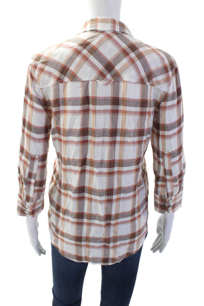 L'Agence Women Beige Collared Button-Up Blouse 3/4 Sleeve Viscose Size XS
