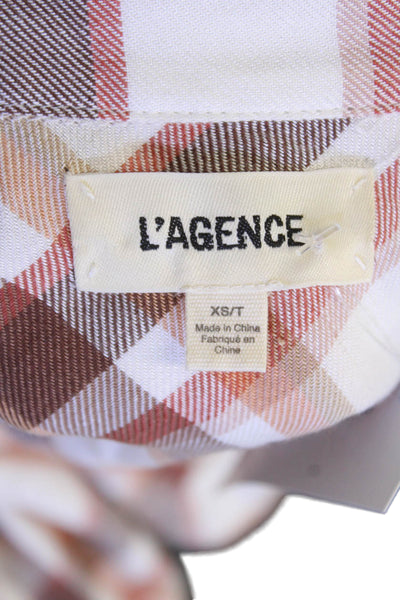 L'Agence Women Beige Collared Button-Up Blouse 3/4 Sleeve Viscose Size XS