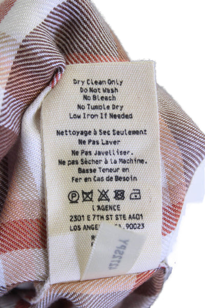 L'Agence Women Beige Collared Button-Up Blouse 3/4 Sleeve Viscose Size XS