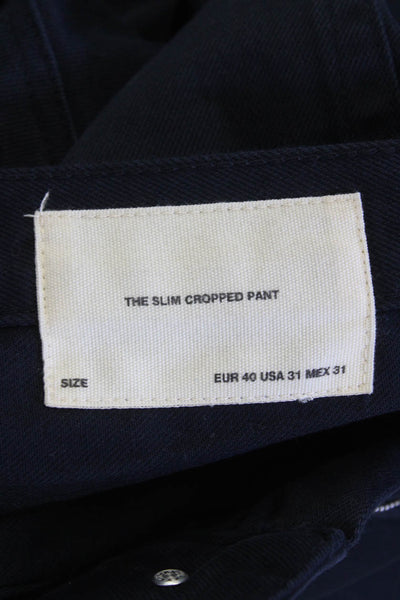 Zara Mens Cropped Ankle Pants Dark Blue Button Cotton Blend Size 31