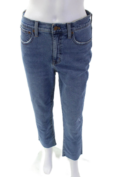 J Crew Womens Cropped Straight Jeans Blue High Rise Button Size 27