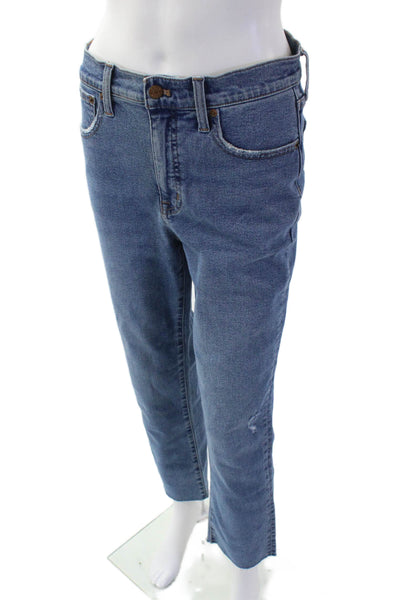 J Crew Womens Cropped Straight Jeans Blue High Rise Button Size 27