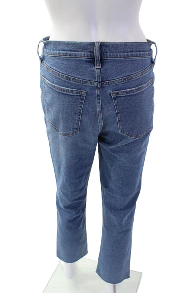 J Crew Womens Cropped Straight Jeans Blue High Rise Button Size 27