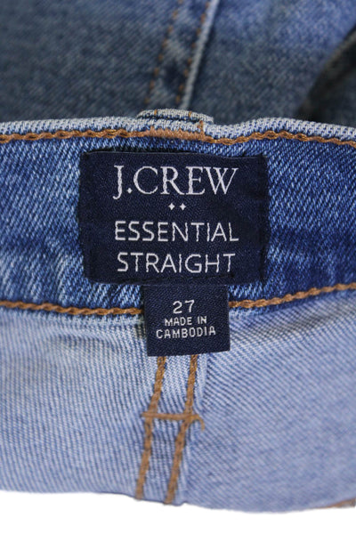 J Crew Womens Cropped Straight Jeans Blue High Rise Button Size 27