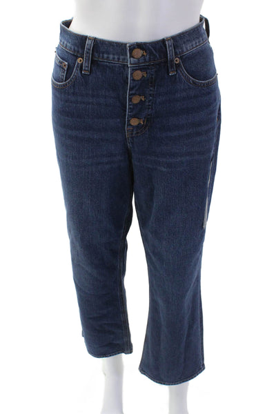 J Crew Women Dark Blue Cropped Flared High-Rise Jeans Size 29