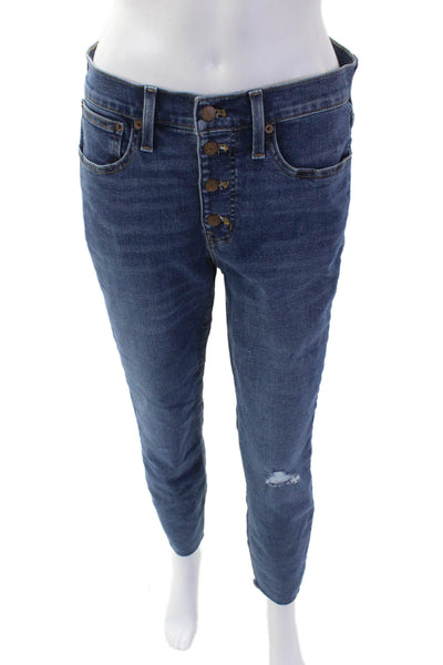 J Crew Women Skinny Ankle Jeans Dark Blue High Rise Button Fly Size 29