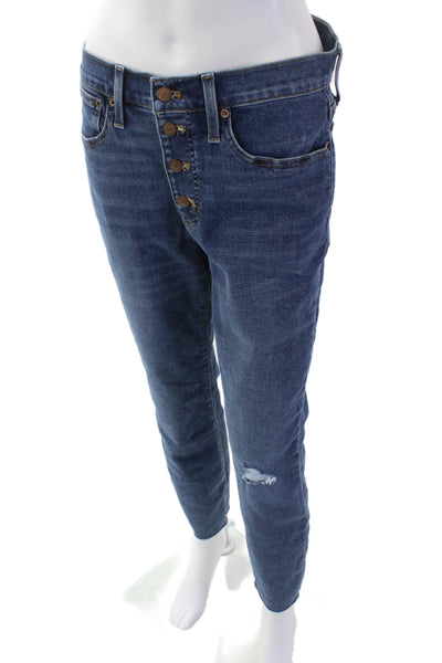 J Crew Women Skinny Ankle Jeans Dark Blue High Rise Button Fly Size 29